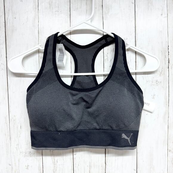 Puma Top Women Size XS Gray Black Halterback Performance Sports Bra Athletic - Picture 1 of 3